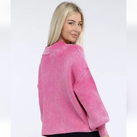 Zenana Washed Collared Henley - Picture 5 of 5